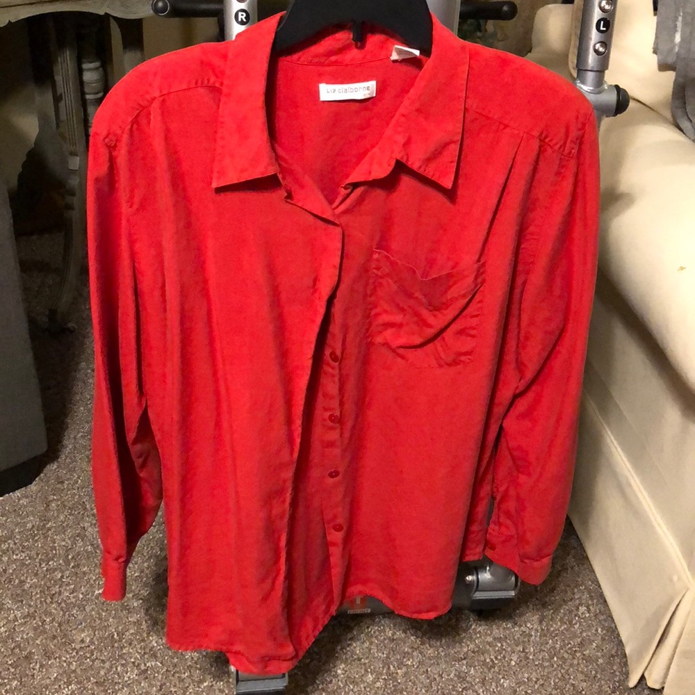 Red blouse with shoulder pads